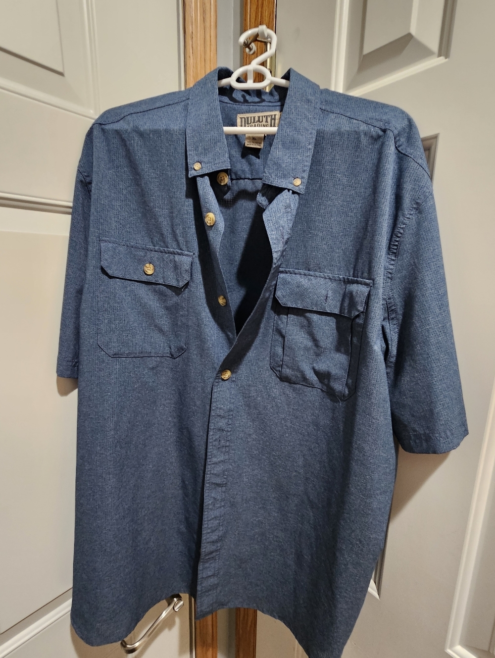 Duluth Trading Co Blue Short-Sleeve Shirt Button Down Size XL Breathable Back